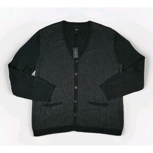 John Varvatos Cardigan Sweater Mens XXL Houndstooth Merino Wool Cotton Blend New